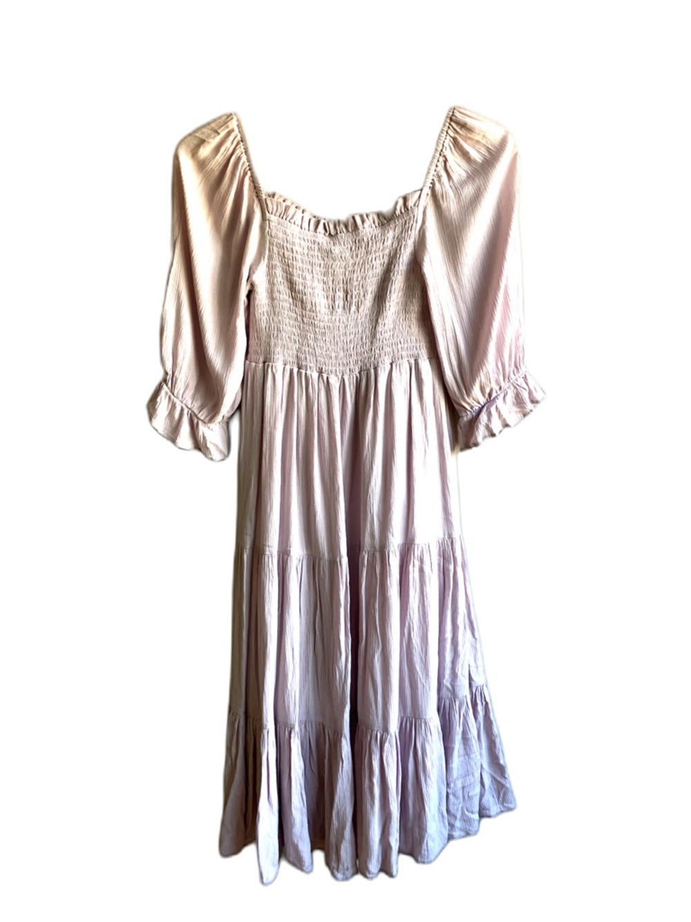 OAK + FORT Smocked Midi Dress Size XS Purple Pastel Tiered Ruffles Wedding Guest - Picture 7 of 10
